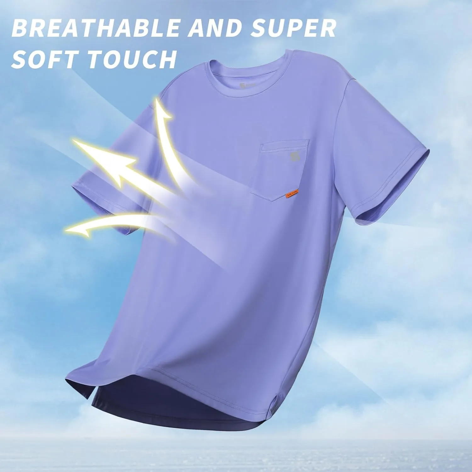 Men's Rash Guard Shirts UPF 50  Moisture Wicking Short Sleeve Chest Pocket Quick Dry Lightweight