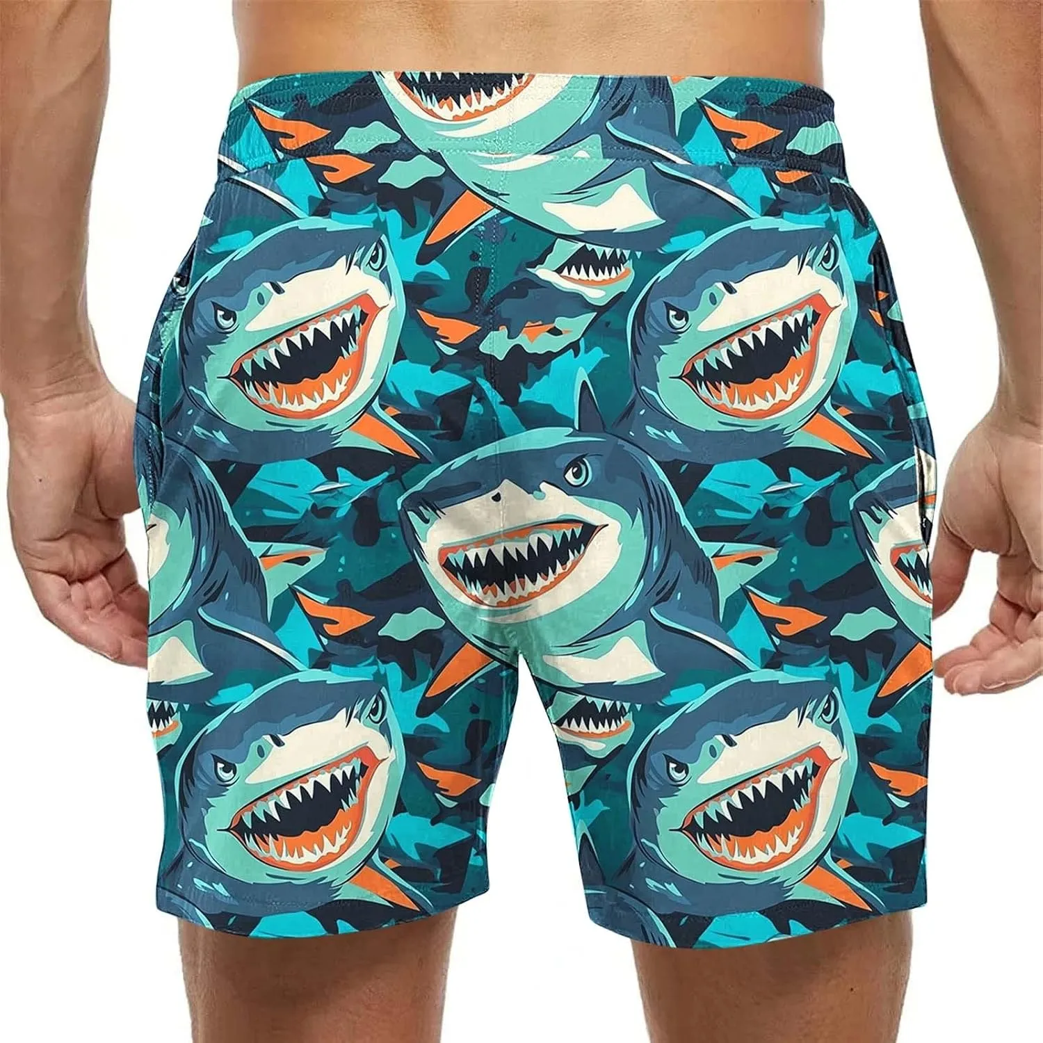 Mens Shorts 2025 Summer Hawaiian Beach Shorts Lightweight Elastic Waist Drawstring Casual Board Short with Pockets
