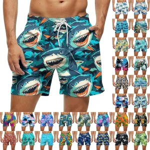 Mens Shorts 2025 Summer Hawaiian Beach Shorts Lightweight Elastic Waist Drawstring Casual Board Short with Pockets