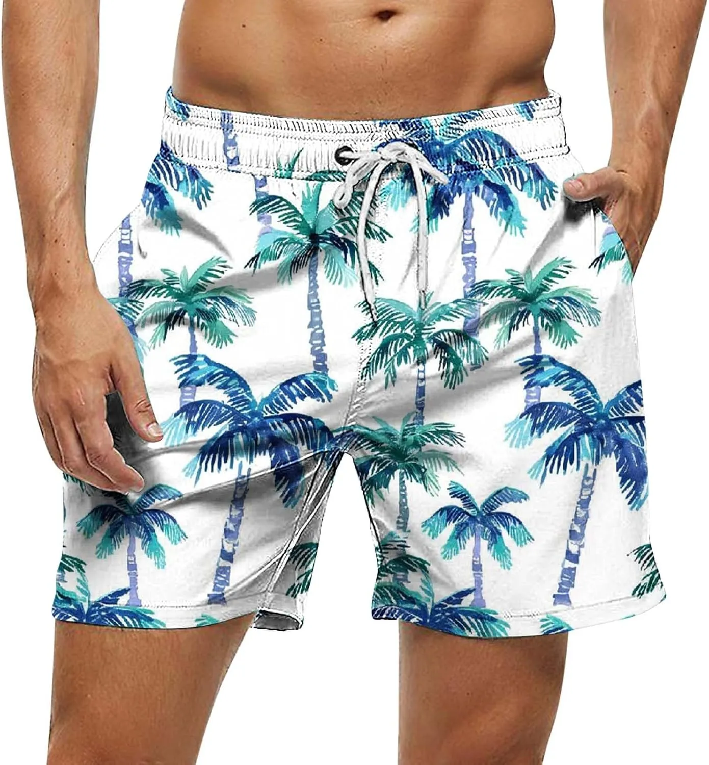 Mens Shorts 2025 Summer Hawaiian Beach Shorts Lightweight Elastic Waist Drawstring Casual Board Short with Pockets