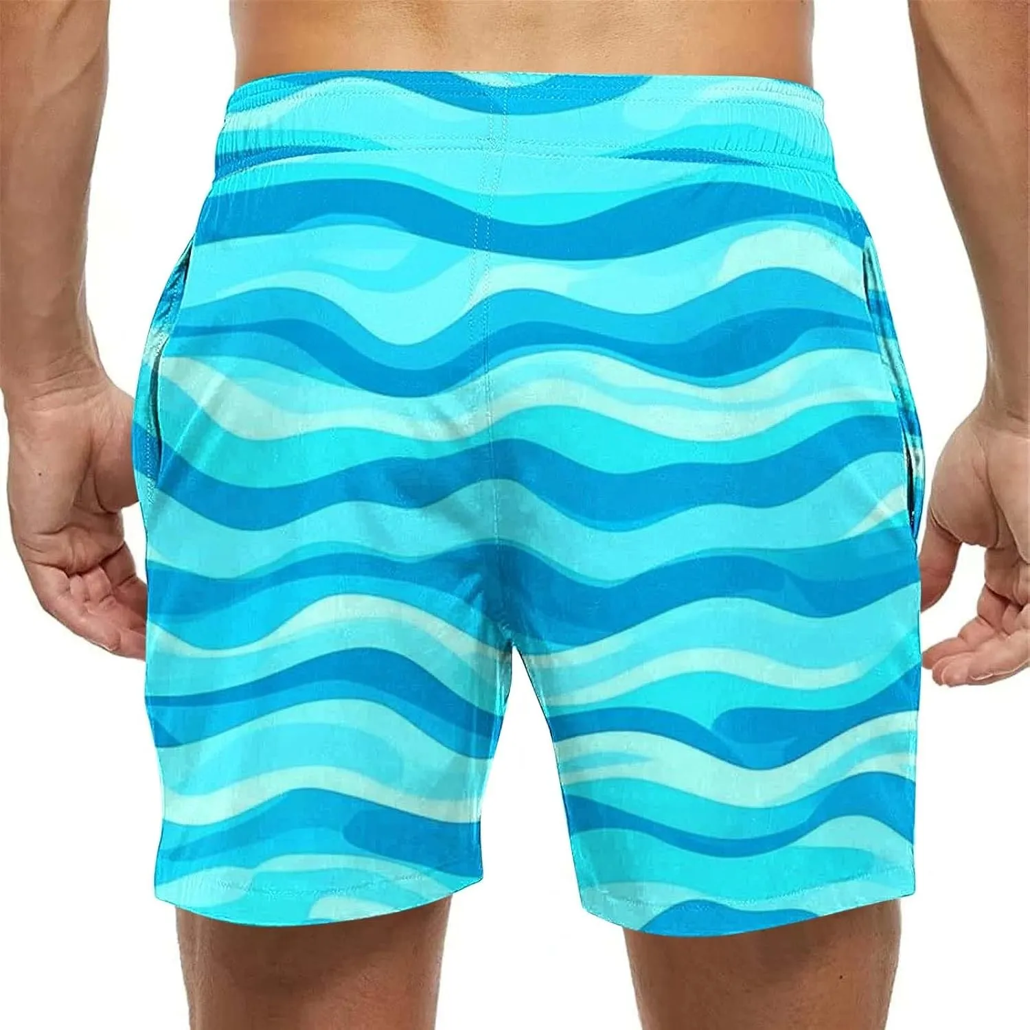 Mens Shorts 2025 Summer Hawaiian Beach Shorts Lightweight Elastic Waist Drawstring Casual Board Short with Pockets