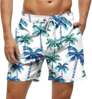 Mens Shorts 2025 Summer Hawaiian Beach Shorts Lightweight Elastic Waist Drawstring Casual Board Short with Pockets