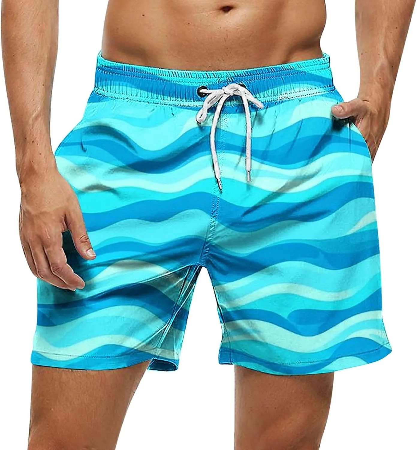 Mens Shorts 2025 Summer Hawaiian Beach Shorts Lightweight Elastic Waist Drawstring Casual Board Short with Pockets