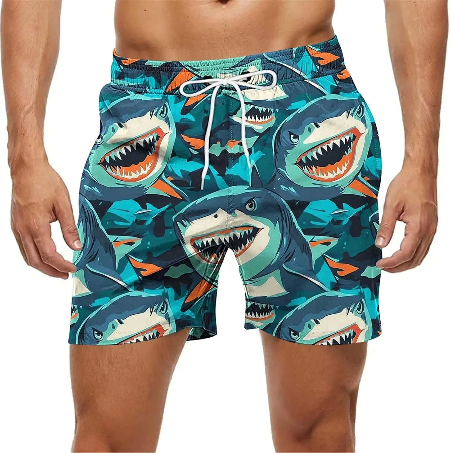 Mens Shorts 2025 Summer Hawaiian Beach Shorts Lightweight Elastic Waist Drawstring Casual Board Short with Pockets