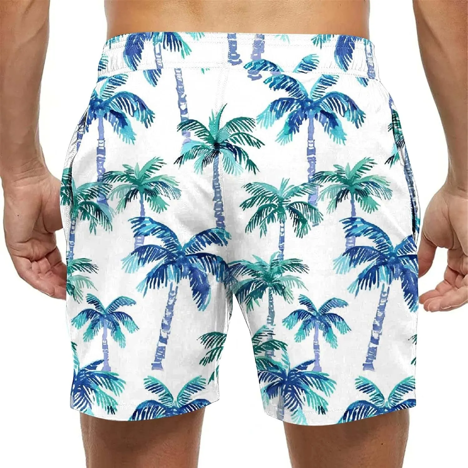 Mens Shorts 2025 Summer Hawaiian Beach Shorts Lightweight Elastic Waist Drawstring Casual Board Short with Pockets