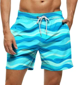 Mens Shorts 2025 Summer Hawaiian Beach Shorts Lightweight Elastic Waist Drawstring Casual Board Short with Pockets
