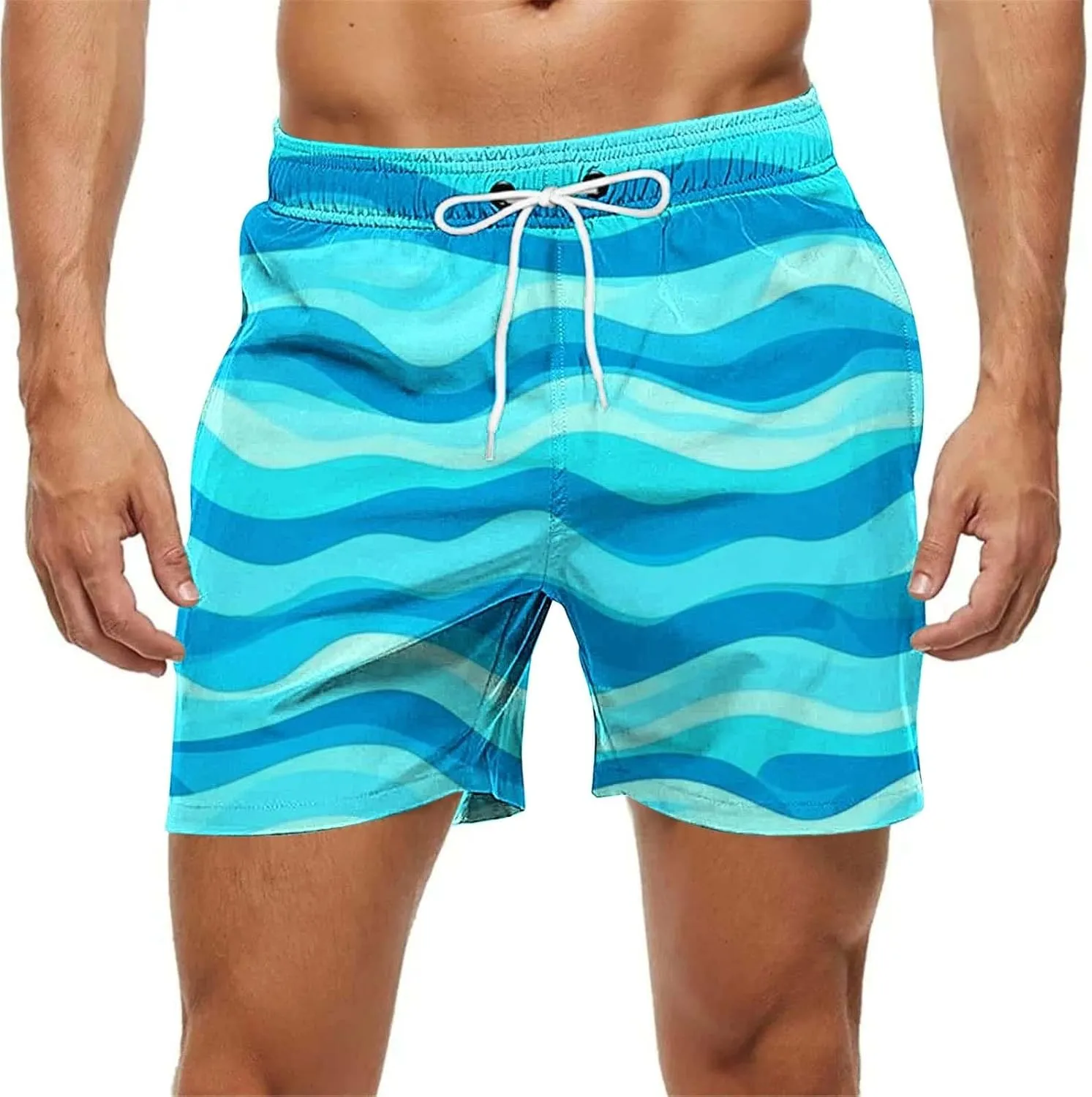 Mens Shorts 2025 Summer Hawaiian Beach Shorts Lightweight Elastic Waist Drawstring Casual Board Short with Pockets