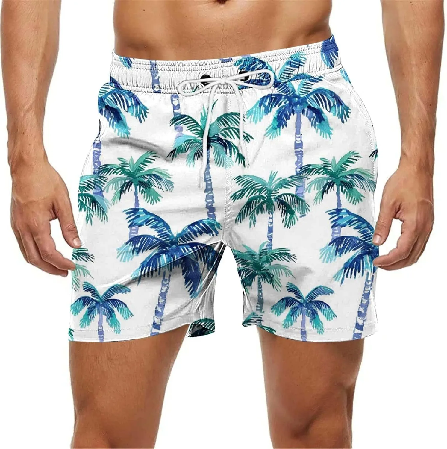 Mens Shorts 2025 Summer Hawaiian Beach Shorts Lightweight Elastic Waist Drawstring Casual Board Short with Pockets