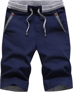 Men's Shorts Summer Casual Drawstring Elastic Waist Outdoor Sport Stretch Slim Fit Chino Shorts with Pocket