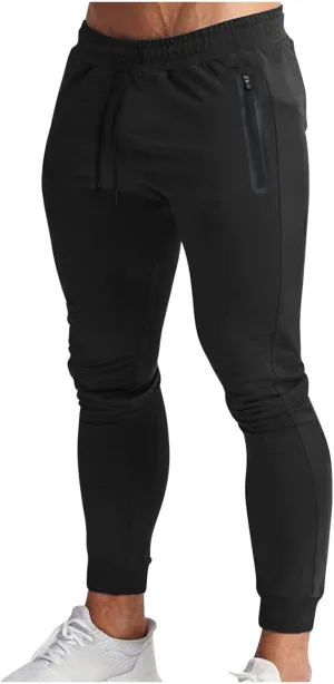 Mens Slim Fit Pants Stretch Cotton Casual Pants Classic Fit Drawstring Workout Sweatpants Elastic Waist Long Pants