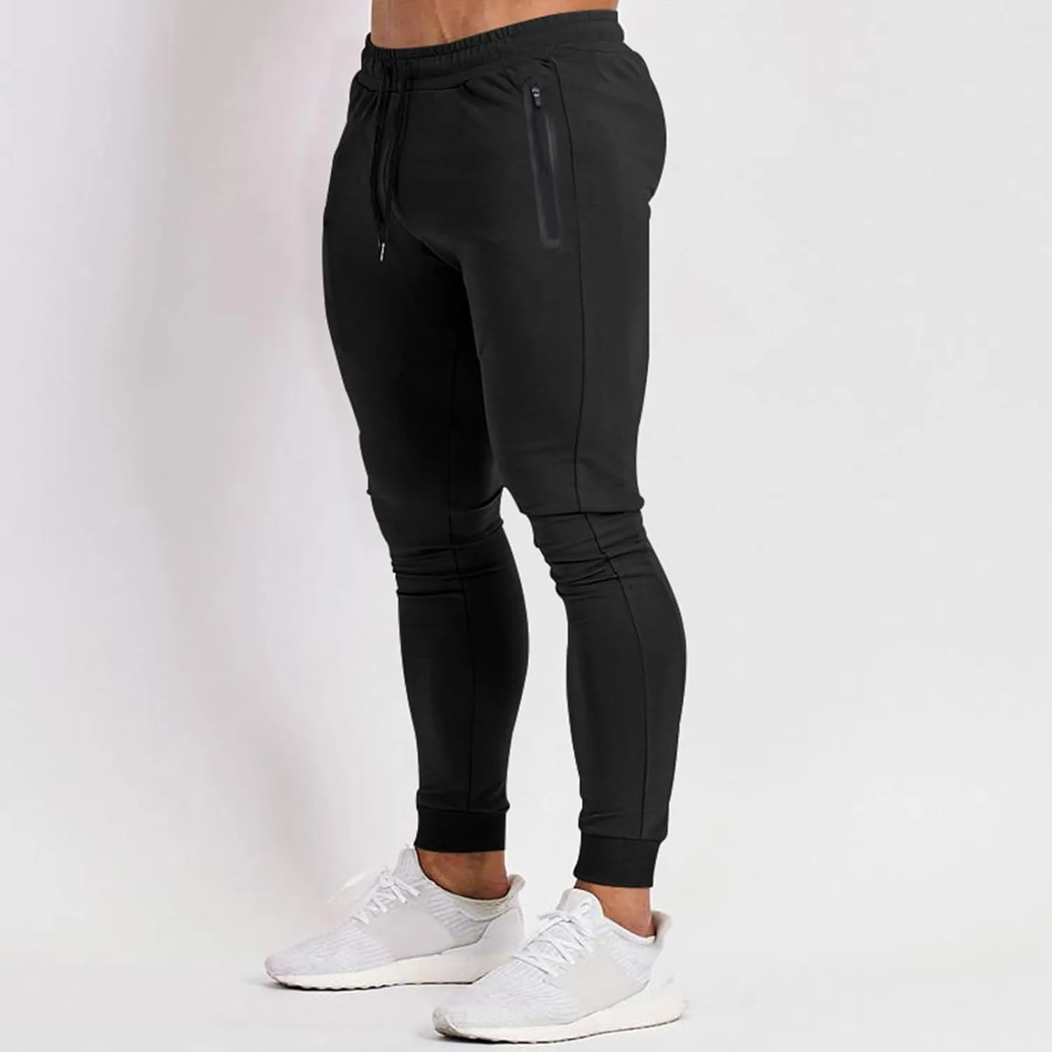 Mens Slim Fit Pants Stretch Cotton Casual Pants Classic Fit Drawstring Workout Sweatpants Elastic Waist Long Pants