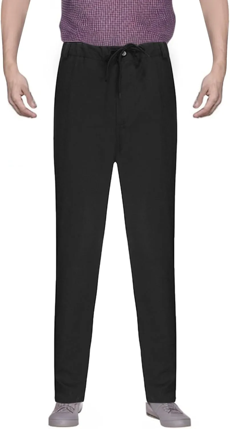 Men's Solid Color Linen Outdoor Pants Loose Casual Drawstring Long Leg Pants 2025