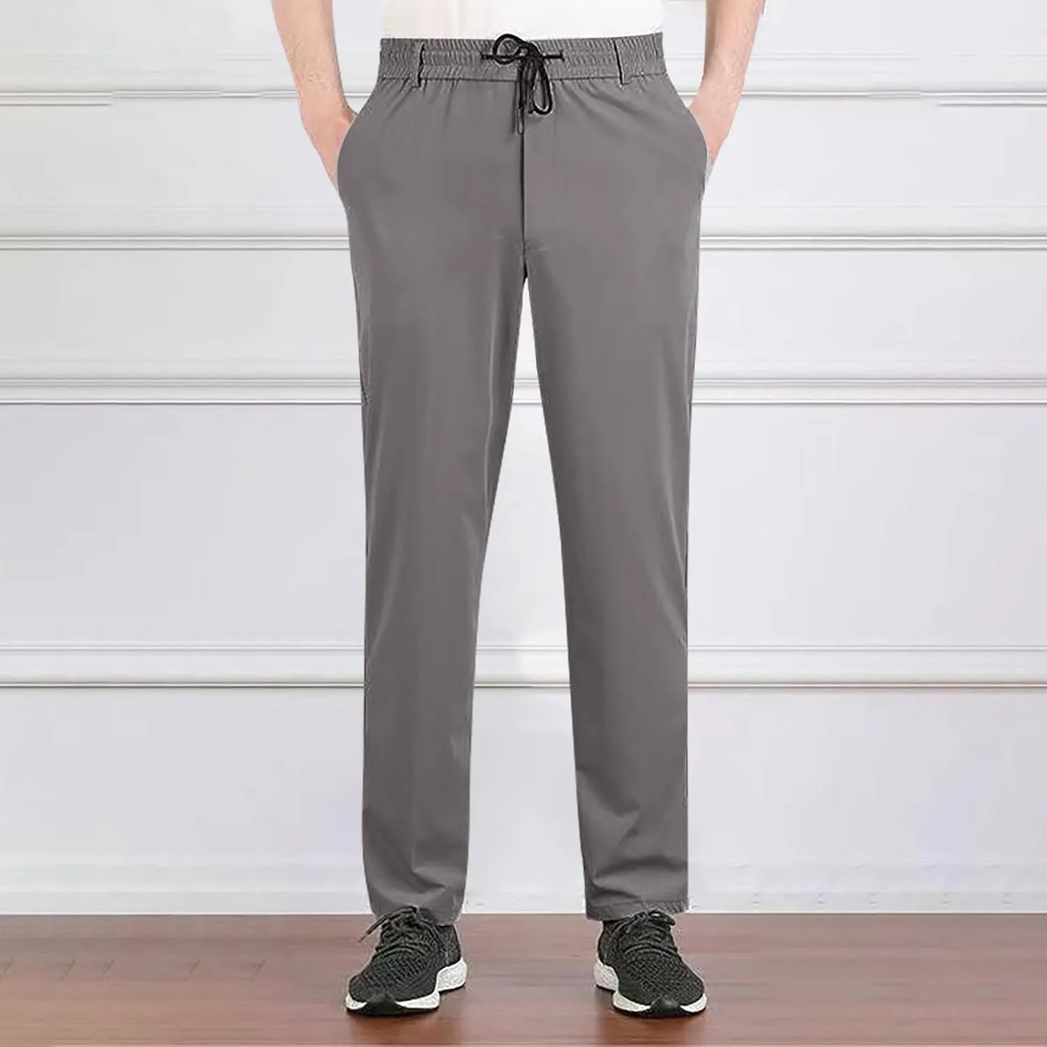 Mens Straight Fit Pants Outdoor Hiking Joggers Baggy Pants Classic Fit Drawstring Elastic Waist Long Casual Pants