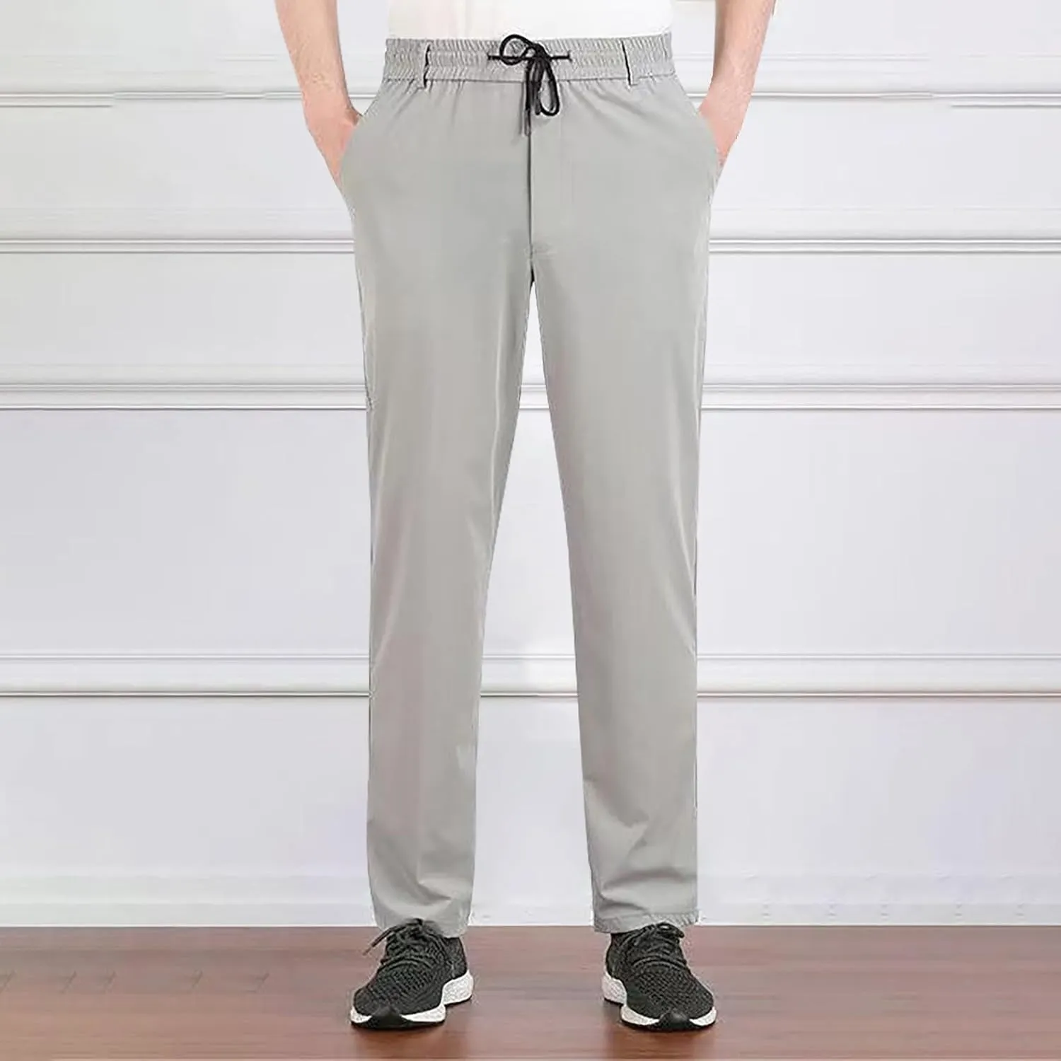 Mens Straight Fit Pants Outdoor Hiking Joggers Baggy Pants Classic Fit Drawstring Elastic Waist Long Casual Pants
