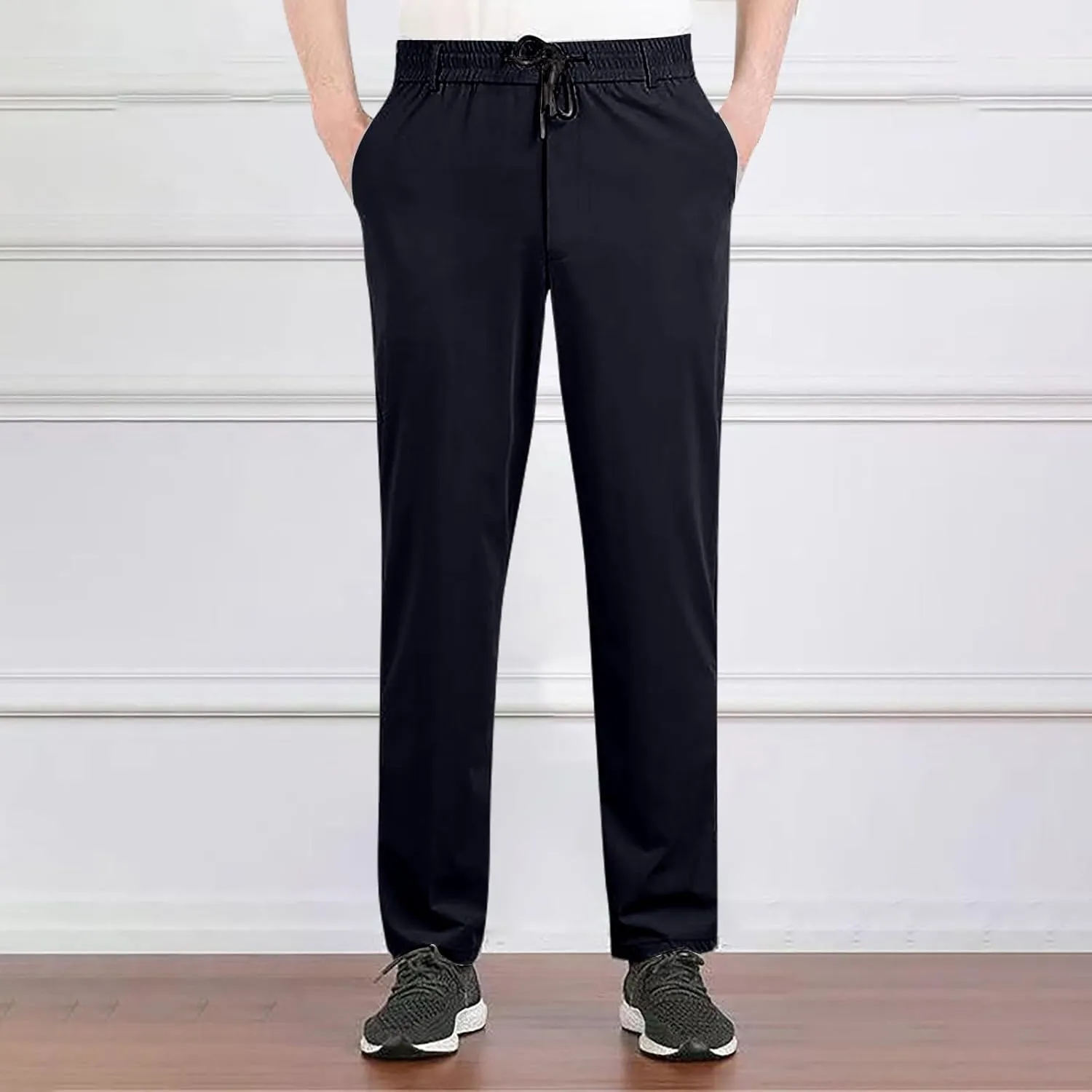Mens Straight Fit Pants Outdoor Hiking Joggers Baggy Pants Classic Fit Drawstring Elastic Waist Long Casual Pants