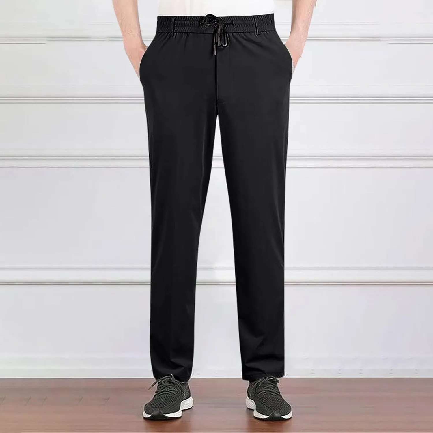 Mens Straight Fit Pants Outdoor Hiking Joggers Baggy Pants Classic Fit Drawstring Elastic Waist Long Casual Pants