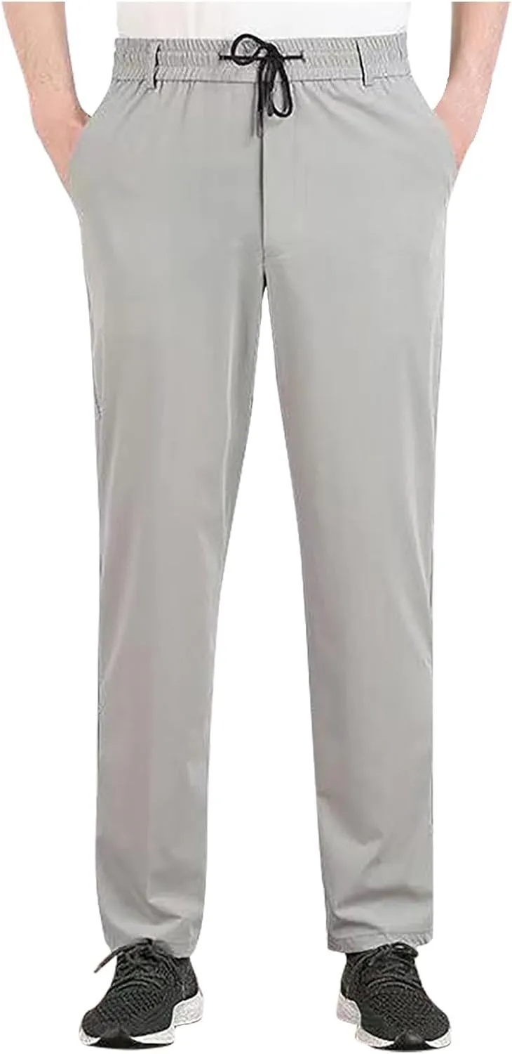 Mens Straight Fit Pants Outdoor Hiking Joggers Baggy Pants Classic Fit Drawstring Elastic Waist Long Casual Pants