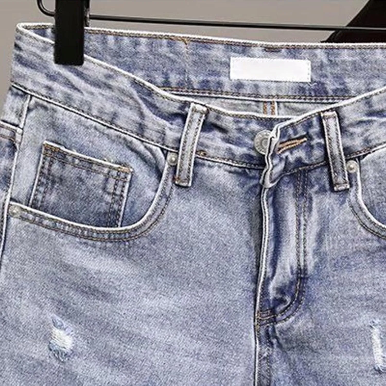Men's Street Style Jean Shorts Fashion Ripped Knee Lenght Half Jeans Distressed Classic Fit Frayed Short Jean Pants