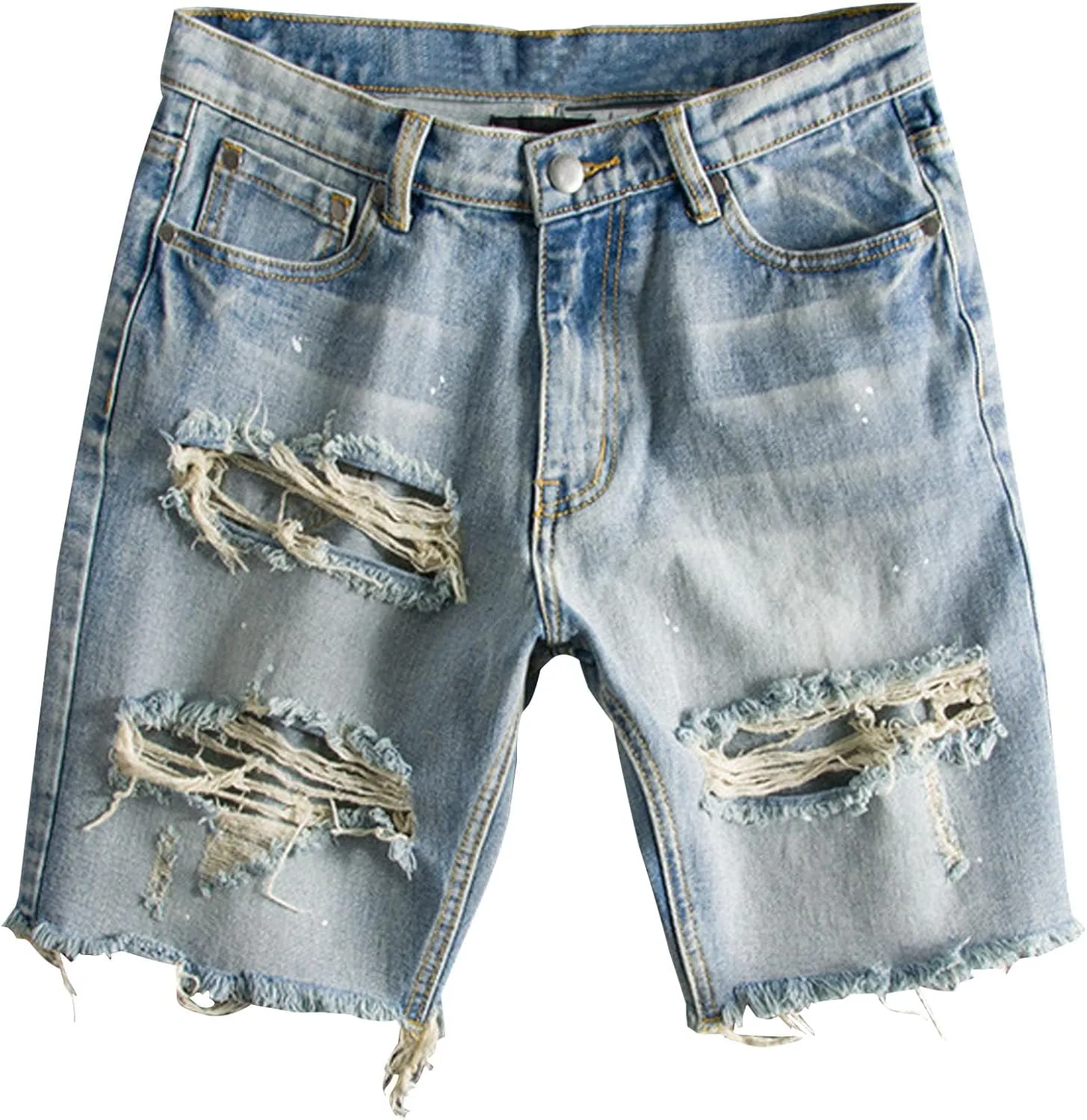 Men's Street Style Jean Shorts Fashion Ripped Knee Lenght Half Jeans Distressed Classic Fit Frayed Short Jean Pants