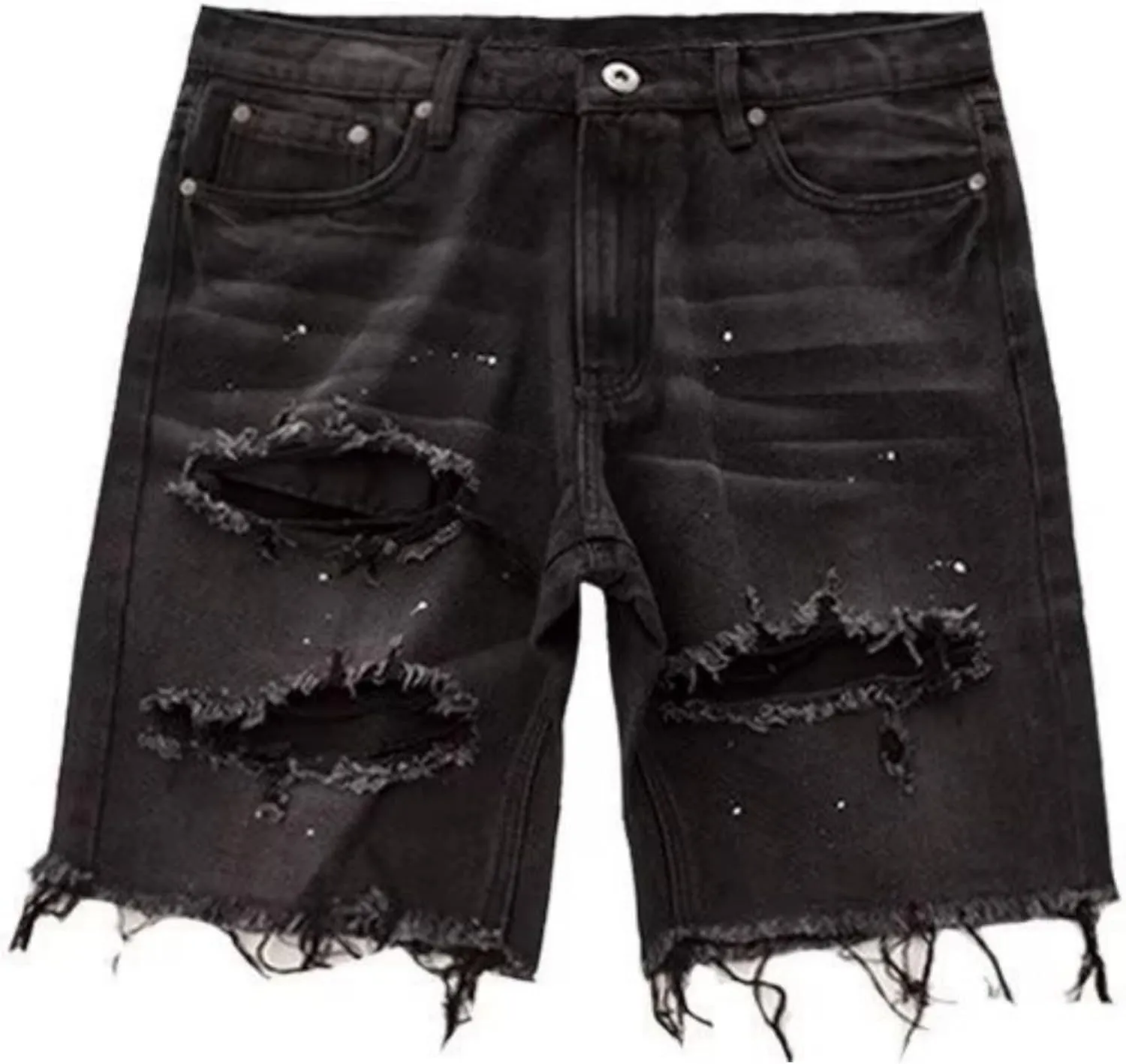 Men's Street Style Jean Shorts Fashion Ripped Knee Lenght Half Jeans Distressed Classic Fit Frayed Short Jean Pants
