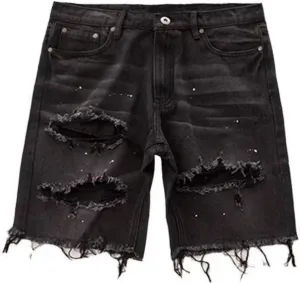 Men's Street Style Jean Shorts Fashion Ripped Knee Lenght Half Jeans Distressed Classic Fit Frayed Short Jean Pants