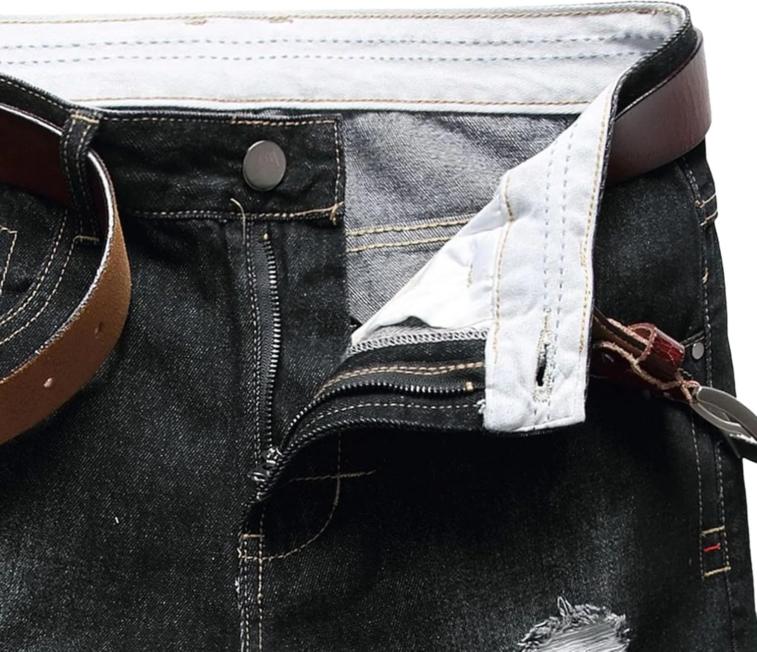 Men's Street Style Jean Shorts Fashion Ripped Knee Lenght Half Jeans Distressed Classic Fit Frayed Short Jean Pants