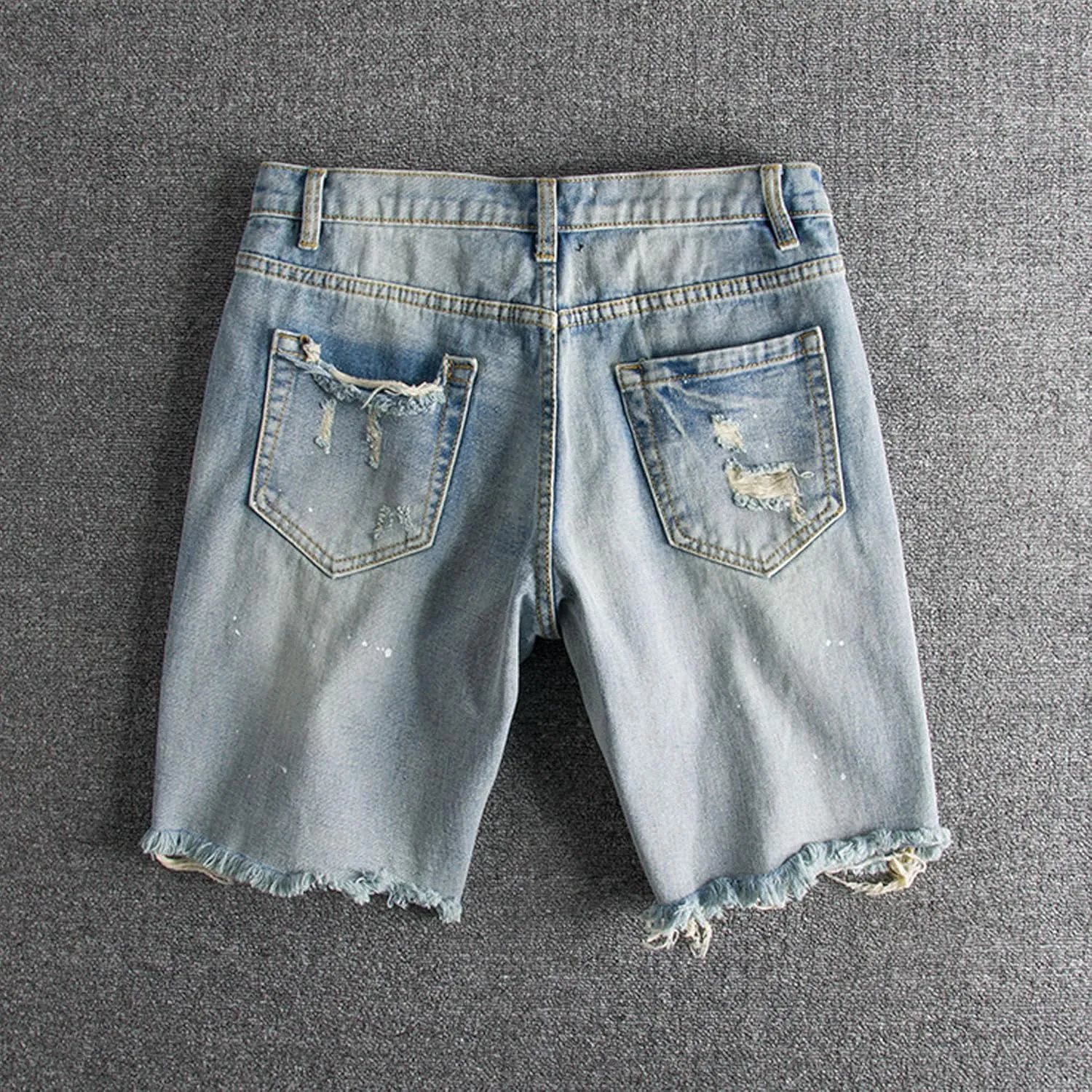 Men's Street Style Jean Shorts Fashion Ripped Knee Lenght Half Jeans Distressed Classic Fit Frayed Short Jean Pants