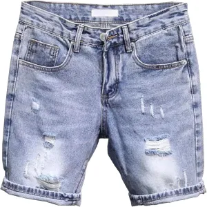 Men's Street Style Jean Shorts Fashion Ripped Knee Lenght Half Jeans Distressed Classic Fit Frayed Short Jean Pants