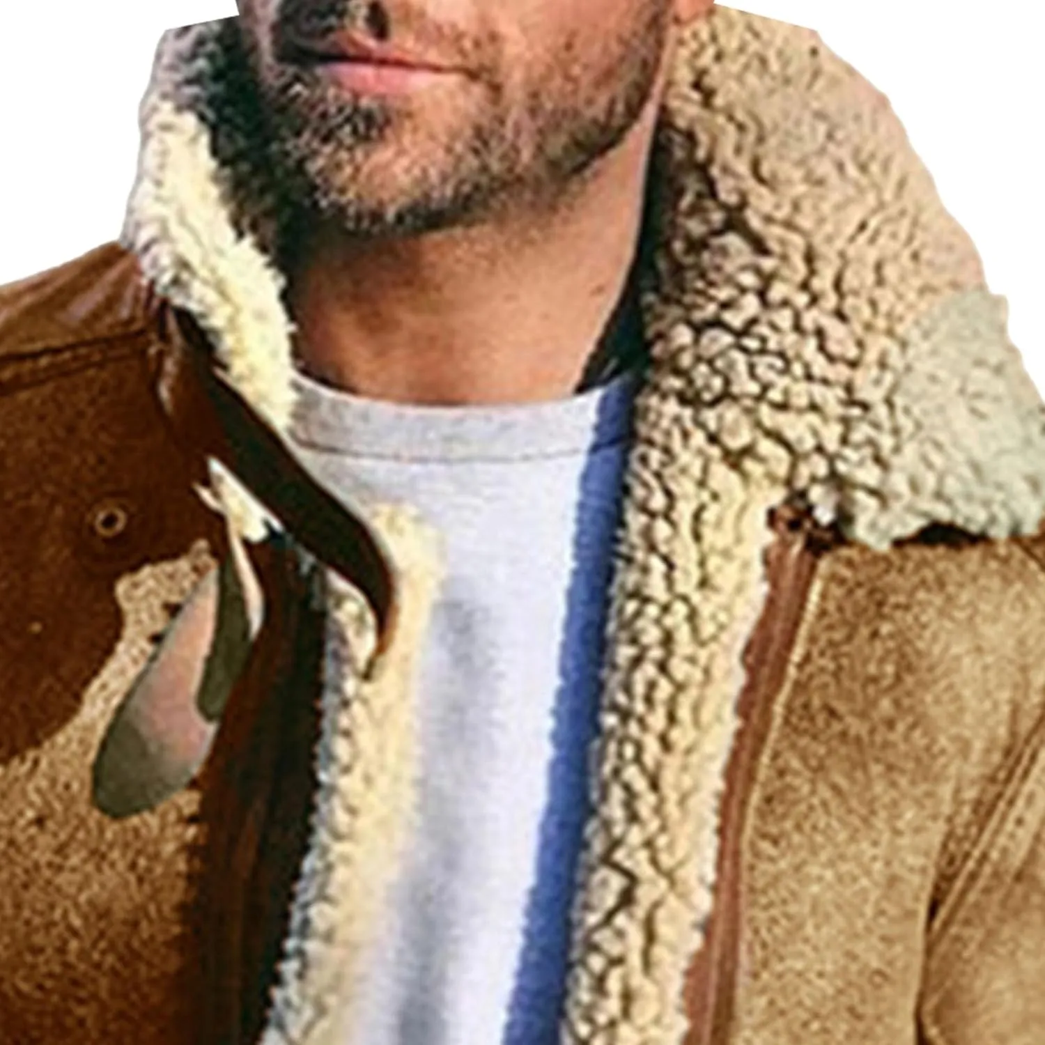 Men's Suede Winter Jacket Fur Collar Bomber Faux Leather Coat Sherpa Lined Warm Winter Outwear