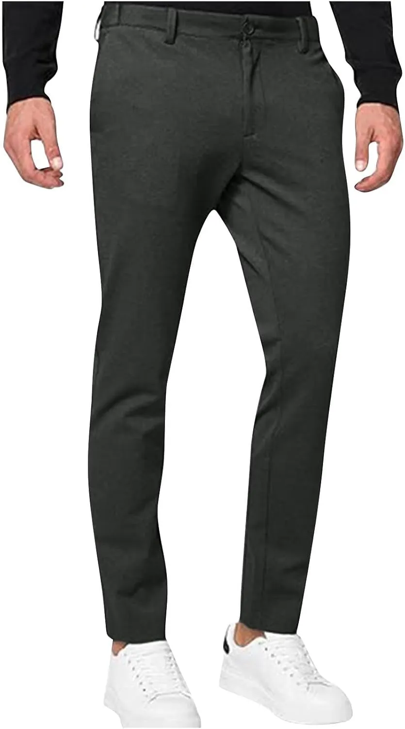 Mens Suit Pants Fashion Casual Slim Fit Stretch Business Work Pant Lightweight Comfy Straight Dress Trousers