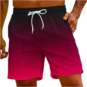 Mens Summer Beach Short Pants Gradient Drawstring Elastic Stretch Casual Shorts Multi-Pocket Fast Dry Baggy Jorts