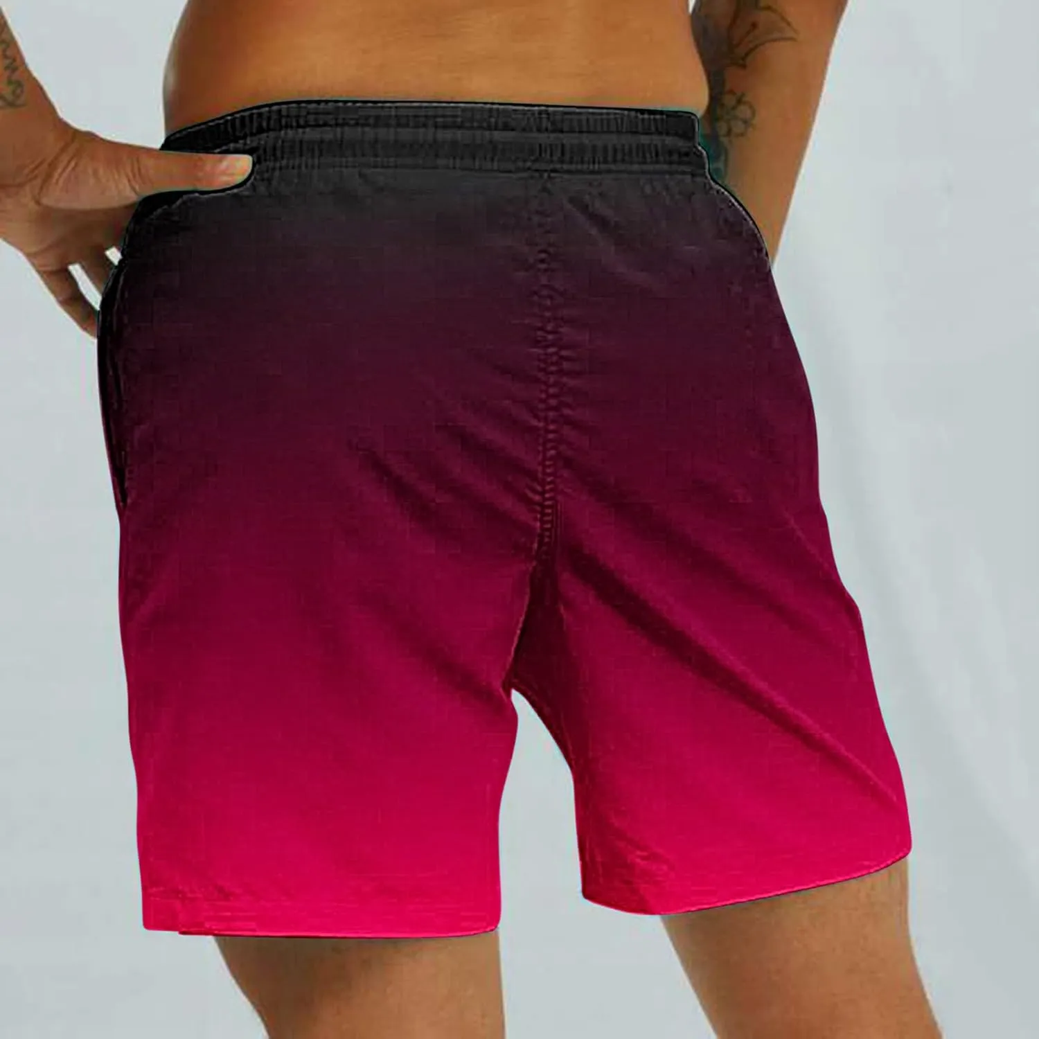 Mens Summer Beach Short Pants Gradient Drawstring Elastic Stretch Casual Shorts Multi-Pocket Fast Dry Baggy Jorts