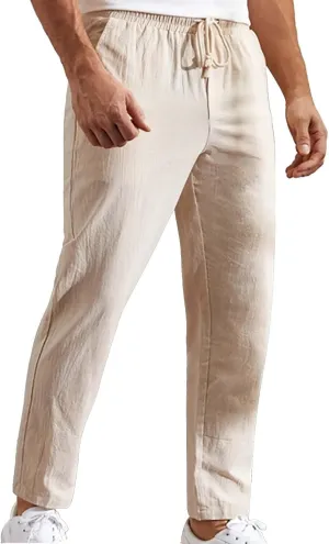 Mens Summer Cropped Pants Casual Elastic Waist Slim Fit Ankle Length Trousers with Pockets Stretch Drawstring Sweatpants