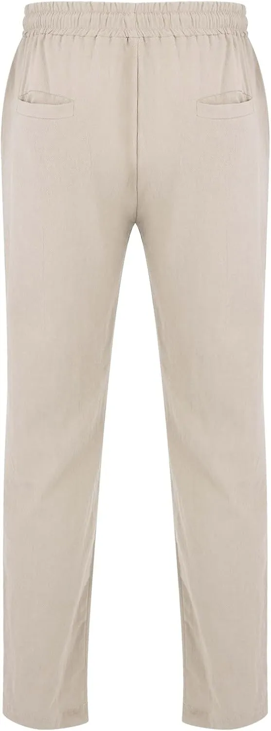 Mens Summer Cropped Pants Casual Elastic Waist Slim Fit Ankle Length Trousers with Pockets Stretch Drawstring Sweatpants