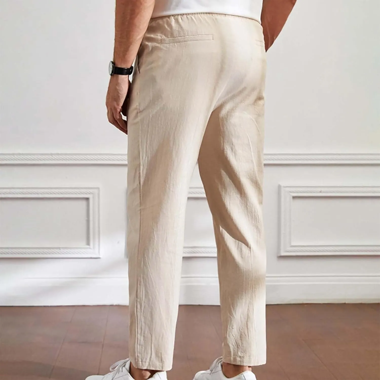 Mens Summer Cropped Pants Casual Elastic Waist Slim Fit Ankle Length Trousers with Pockets Stretch Drawstring Sweatpants