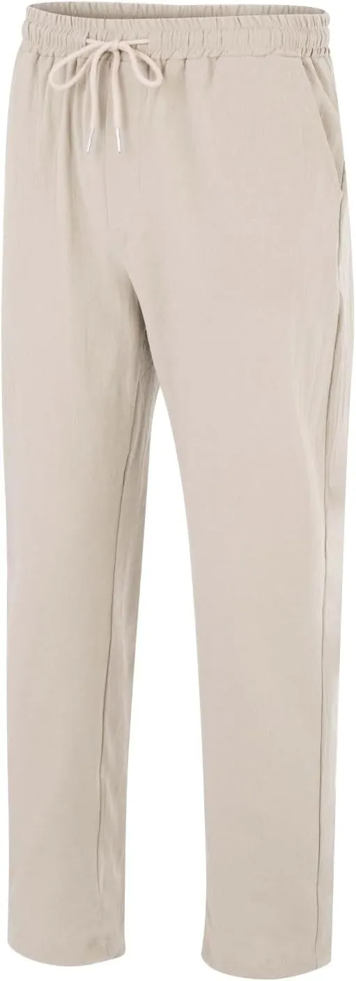 Mens Summer Cropped Pants Casual Elastic Waist Slim Fit Ankle Length Trousers with Pockets Stretch Drawstring Sweatpants