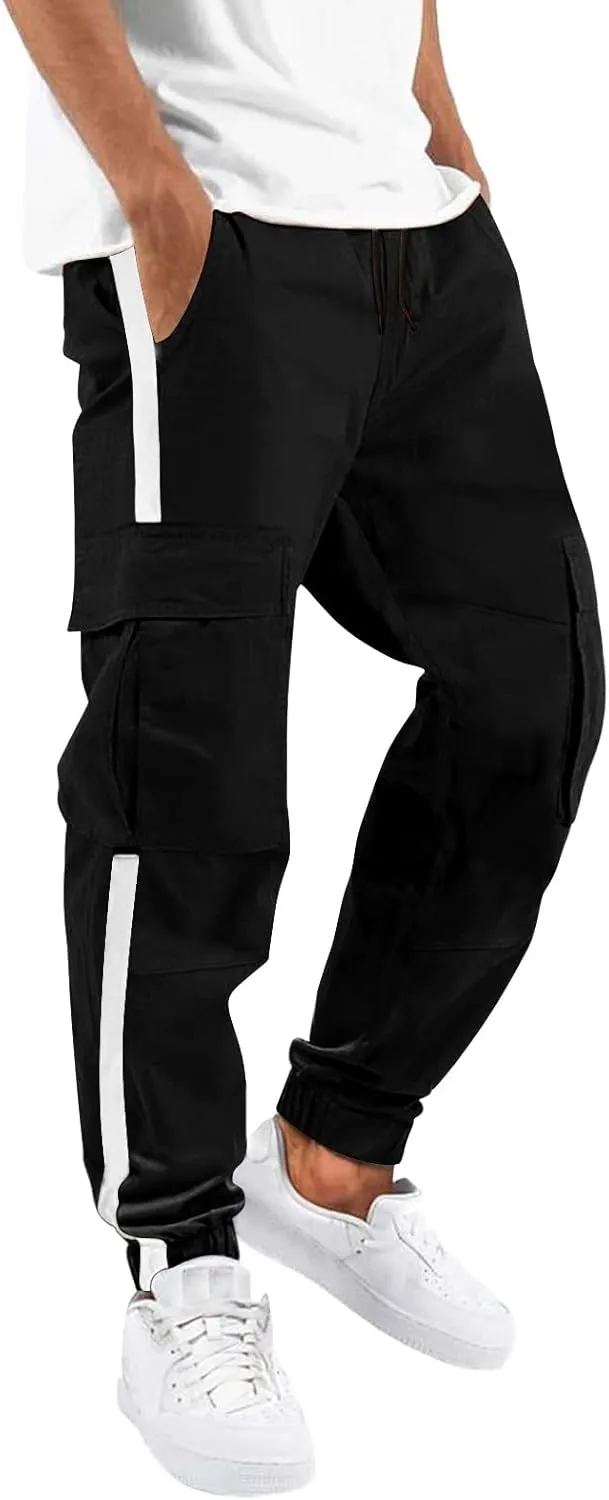 Mens Sweatpants Men's Heavyweight Fleece Cargo Sweatpants Stretch Elastic Waist Jogger Sport Pants Drawstring Sports
