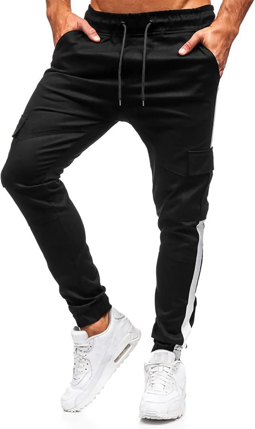 Mens Sweatpants Men's Heavyweight Fleece Cargo Sweatpants Stretch Elastic Waist Jogger Sport Pants Drawstring Sports