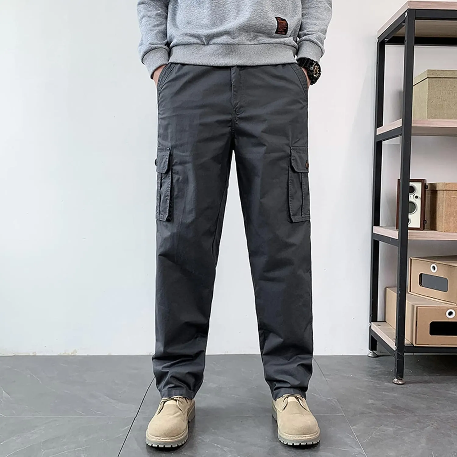 Mens Sweatpants with Pockets Big and Tall Lightweight Outdoor Straight Type Fitness Pants Multiple Pockets Cargo Pants