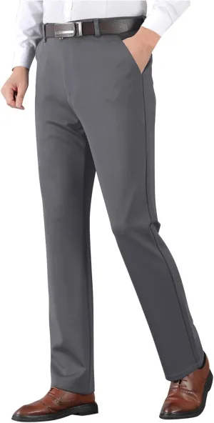 Men's Thicken Dress Pants Flat Front Slim Fit Business Work Pant Casual Straight Leg Suit Trousers with Pockets