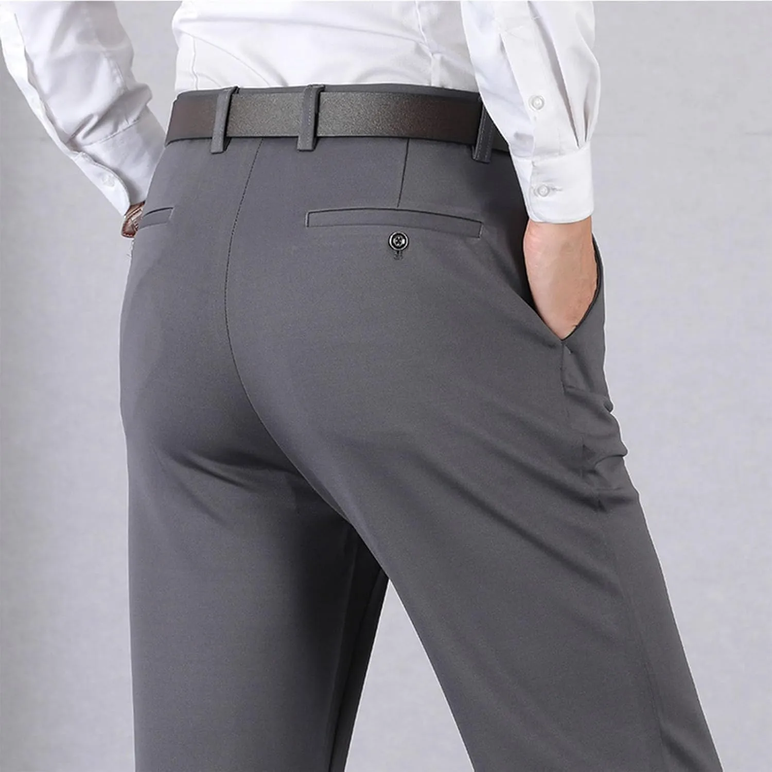 Men's Thicken Dress Pants Flat Front Slim Fit Business Work Pant Casual Straight Leg Suit Trousers with Pockets