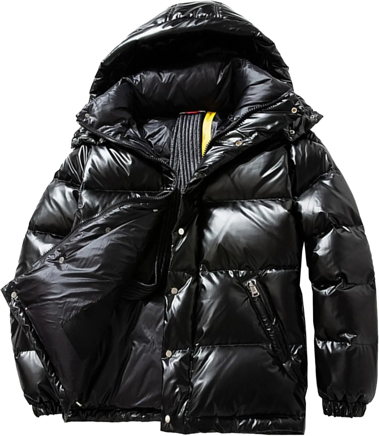 Men's Waterproof Glossy Down Jacket Winter Warm Puffer Hooded Coat Full Zip Padded Windproof Down Casual Jacket