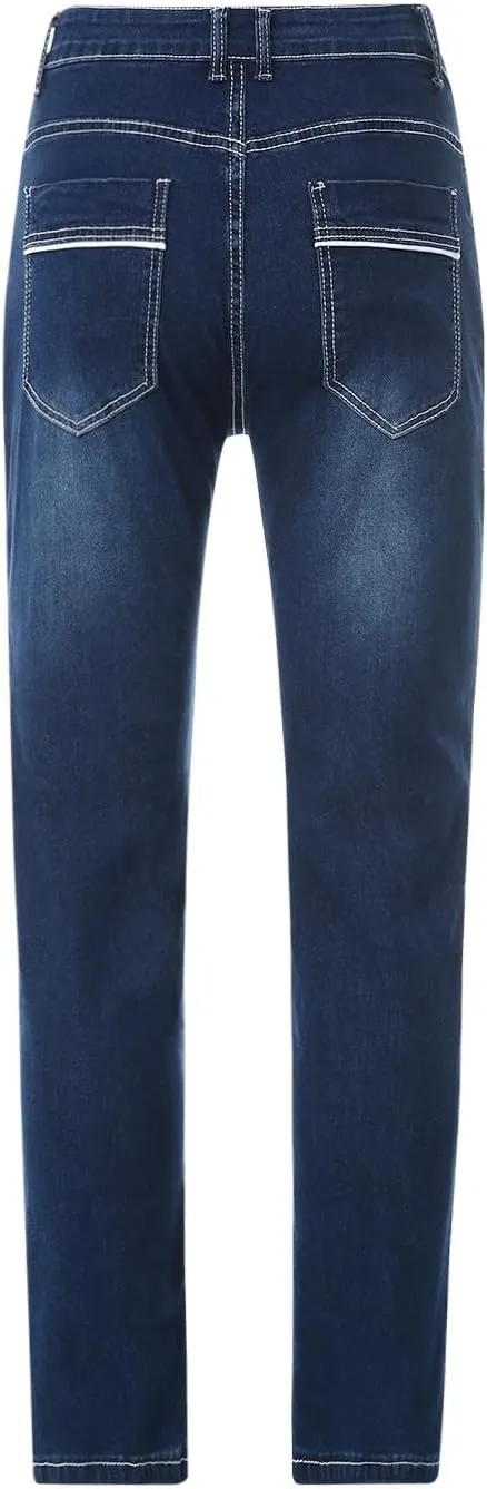 Men's Work Pants Classic Fit Stretch Buckle Zipper Straight Ripped Hole Solid Pants Casual Work Utility Trousers