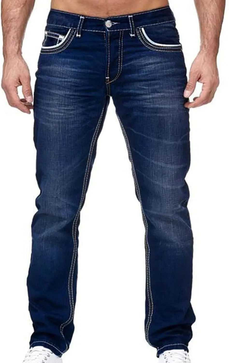 Men's Work Pants Classic Fit Stretch Buckle Zipper Straight Ripped Hole Solid Pants Casual Work Utility Trousers