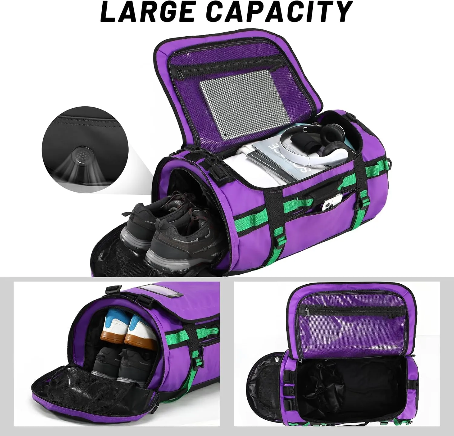 MIER Large Duffel Backpack Sports Gym Bag with Shoe Compartment, Heavy Duty and Water Resistant, Purple, 90L