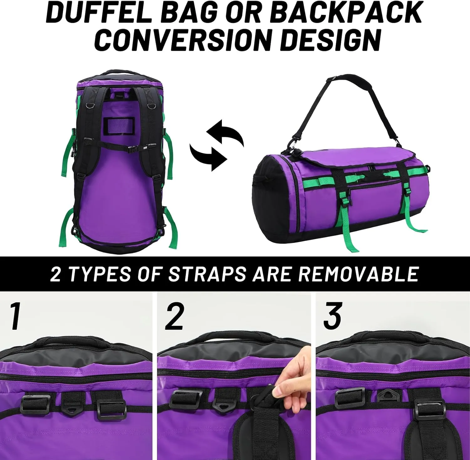 MIER Large Duffel Backpack Sports Gym Bag with Shoe Compartment, Heavy Duty and Water Resistant, Purple, 90L