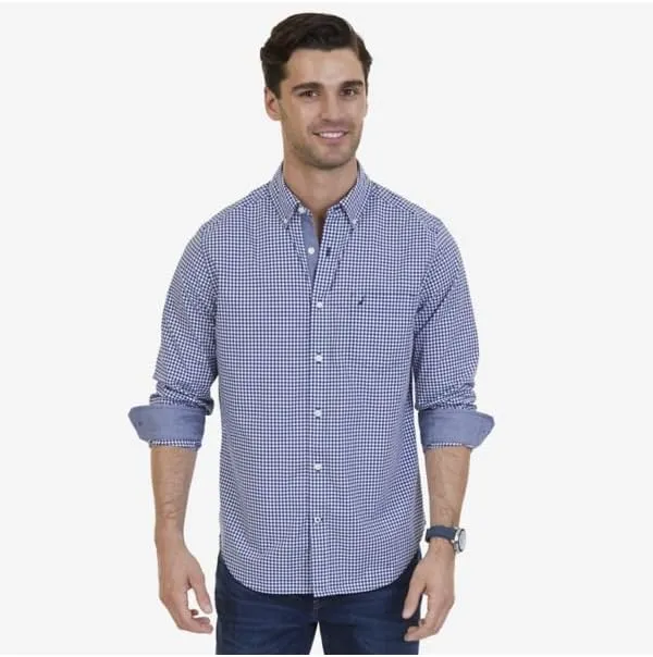 Nautica Men's Classic Fit Stretch Solid Long Sleeve Button Down Shirt