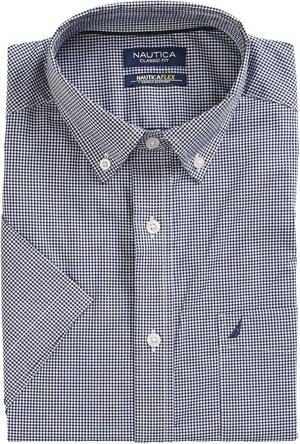 Nautica Men's Classic Fit Wrinkle Resistant Seashore Plaid Short Sleeve Shirt