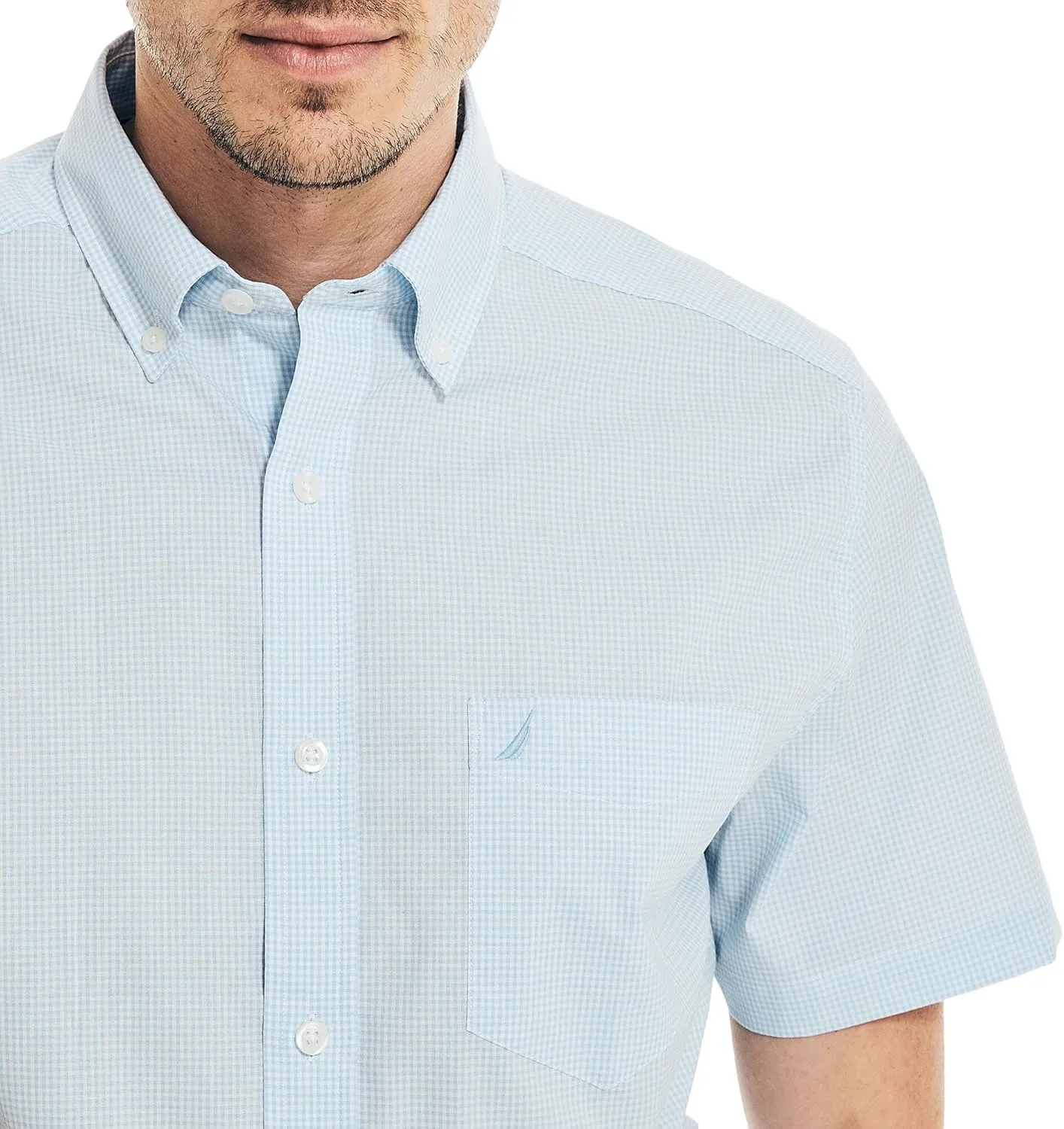 Nautica Men's Classic Fit Wrinkle Resistant Seashore Plaid Short Sleeve Shirt