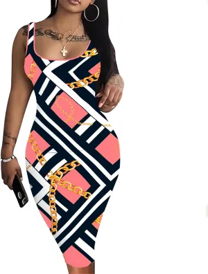 Nimsruc Women Casual Sexy Tank Top Bodycon Dress Summer Pencil Sleeveless Basic Midi Club Dresses